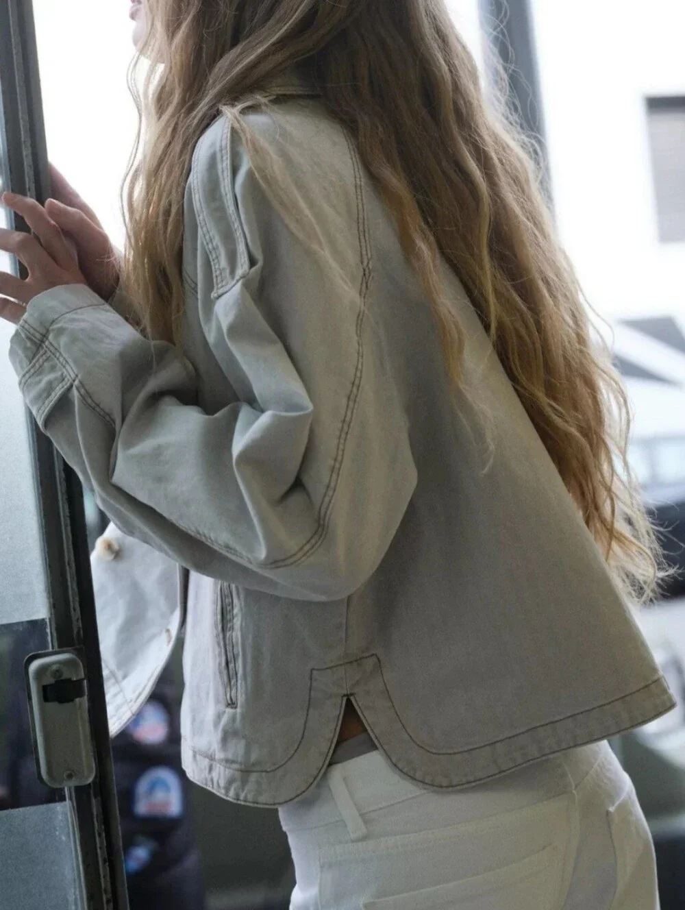 Zara Women Jacket in Light Blue Grey Size L